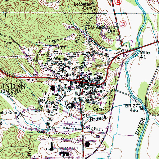 Topographic Map of Linden, TN