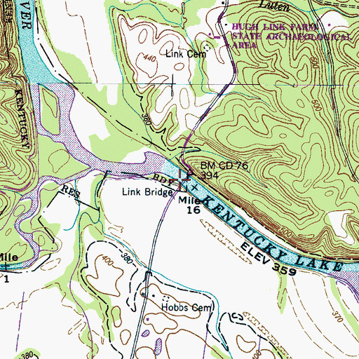 Topographic Map of Link Bridge, TN