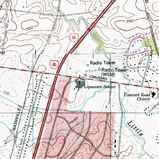 Topographic Map of Lipscomb School, TN