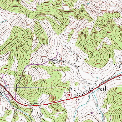 Topographic Map of Litchford Cemetery, TN