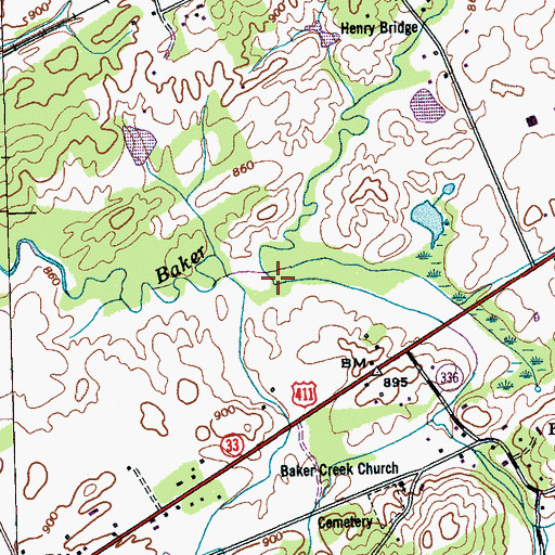 Topographic Map of Little Baker Creek, TN