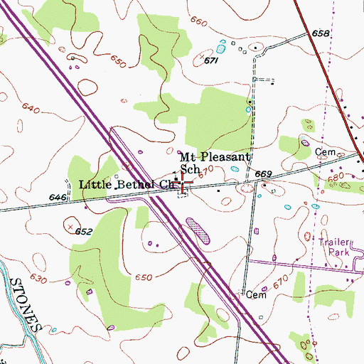 Topographic Map of Little Bethel Church, TN