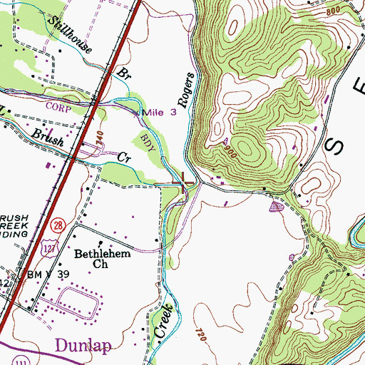 Topographic Map of Little Brush Creek, TN