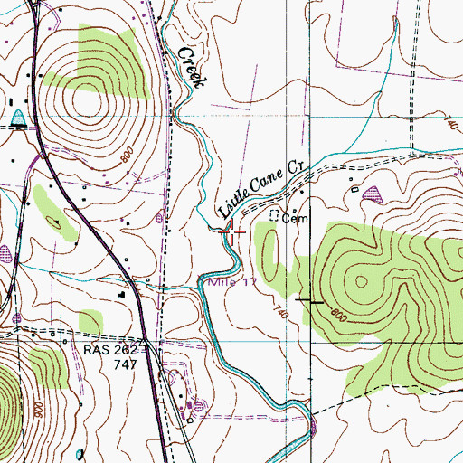 Topographic Map of Little Cane Creek, TN
