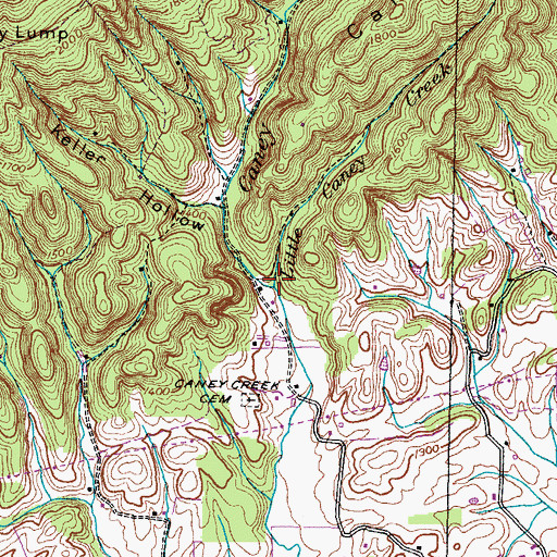 Topographic Map of Little Caney Creek, TN