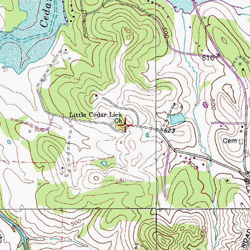 Topographic Map of Little Cedar Lick Church, TN
