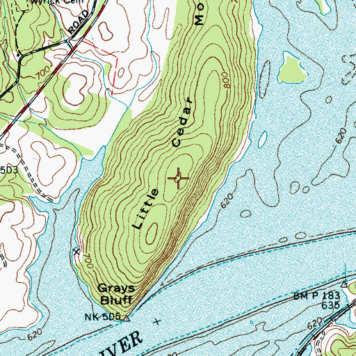 Topographic Map of Little Cedar Mountain, TN