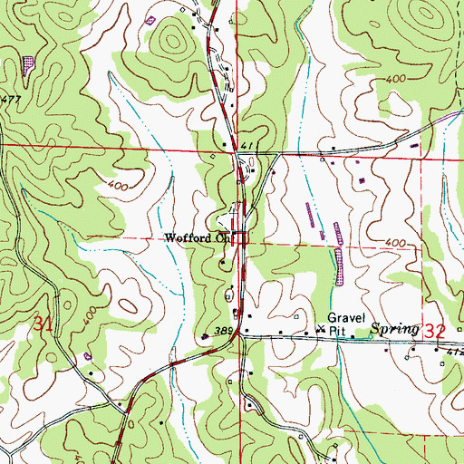Topographic Map of Wofford Church, AL