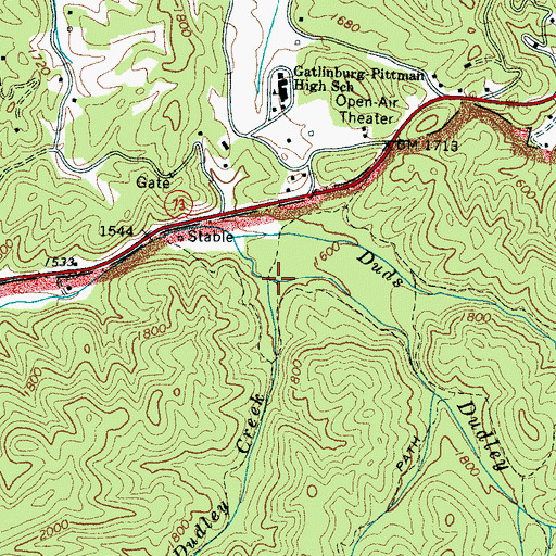 Topographic Map of Little Dudley Creek, TN