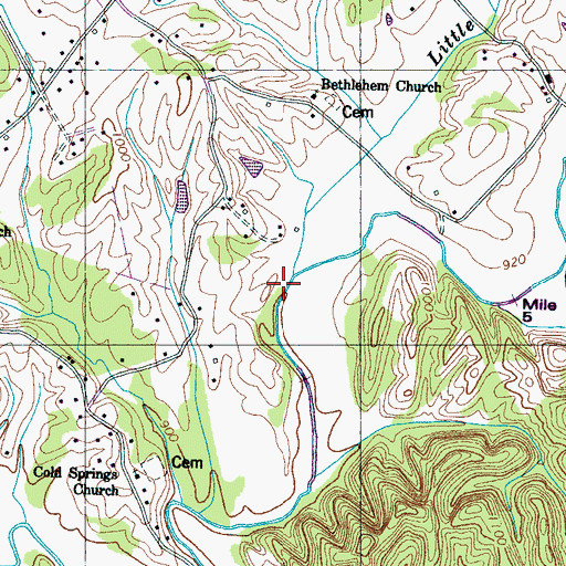 Topographic Map of Little Ellejoy Creek, TN