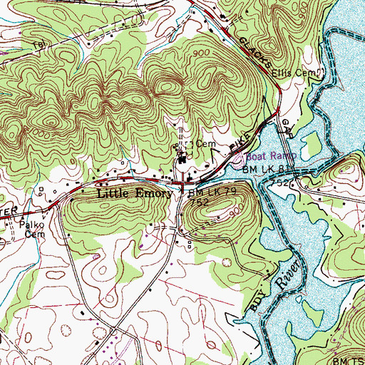 Topographic Map of Little Emory, TN