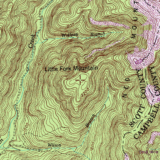 Topographic Map of Little Fork Mountain, TN