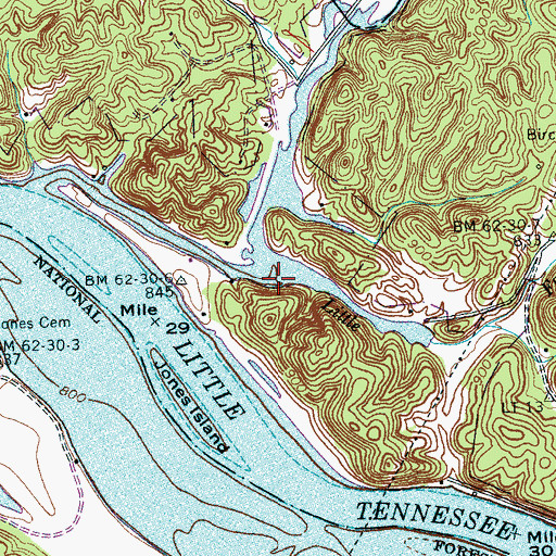 Topographic Map of Little Fourmile Creek, TN