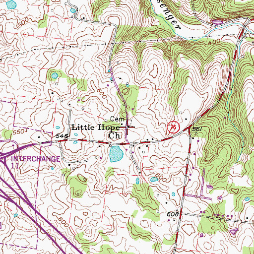 Topographic Map of Little Hope Church, TN