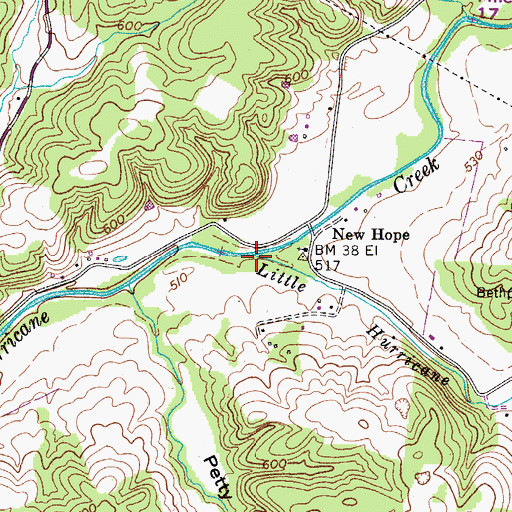 Topographic Map of Little Hurricane Creek, TN