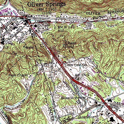 Topographic Map of Little Leaf Baptist Church, TN