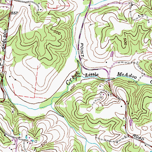 Topographic Map of Little McAdoo Creek, TN