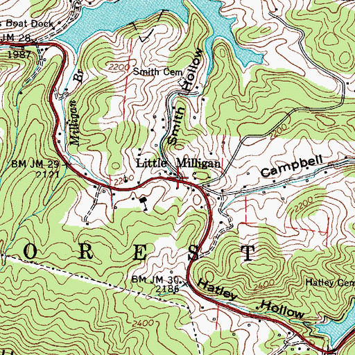 Topographic Map of Little Milligan, TN