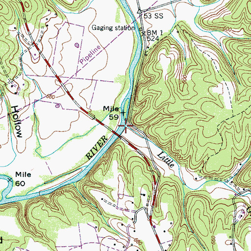 Topographic Map of Little Opossum Creek, TN