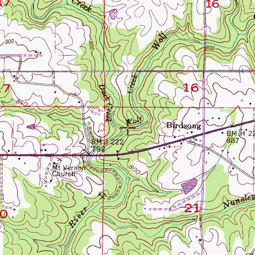 Topographic Map of Wolf Creek, AL