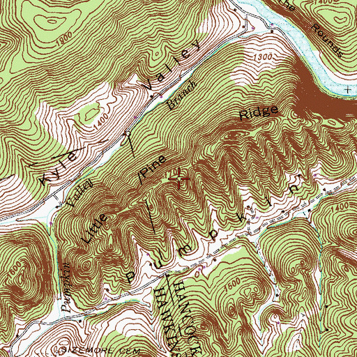 Topographic Map of Little Pine Ridge, TN