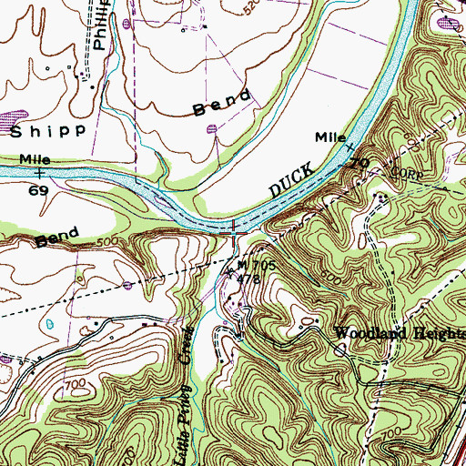 Topographic Map of Little Piney Creek, TN
