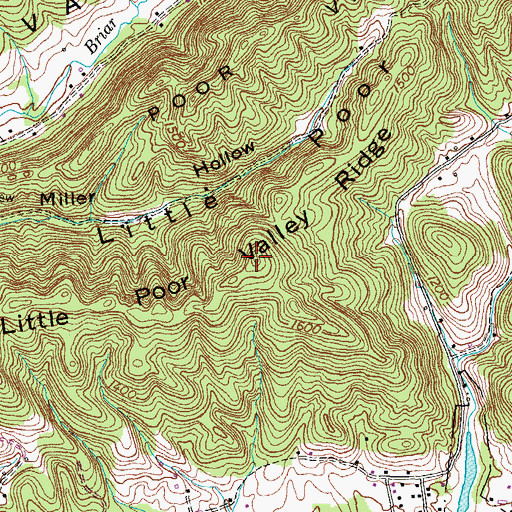 Topographic Map of Little Poor Valley Ridge, TN