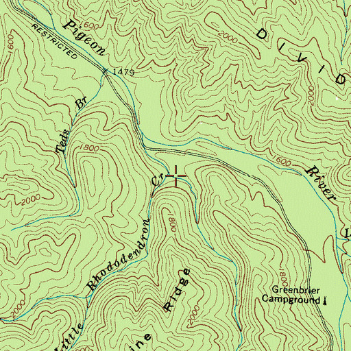 Topographic Map of Little Rhododendron Creek, TN