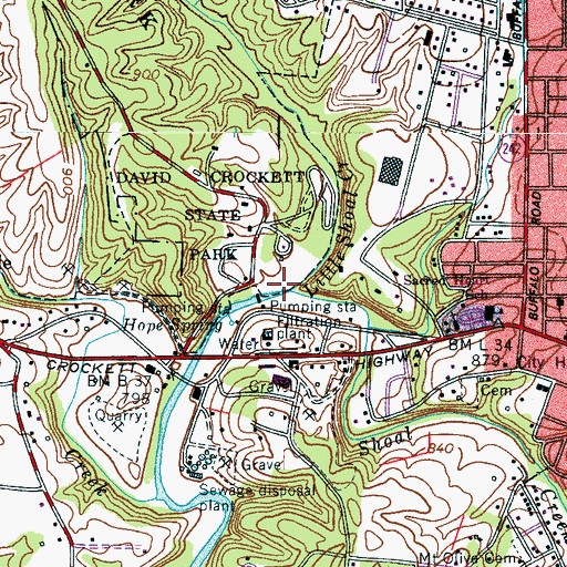 Topographic Map of Little Shoal Creek, TN