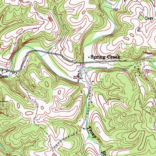 Topographic Map of Little Spring Creek, TN