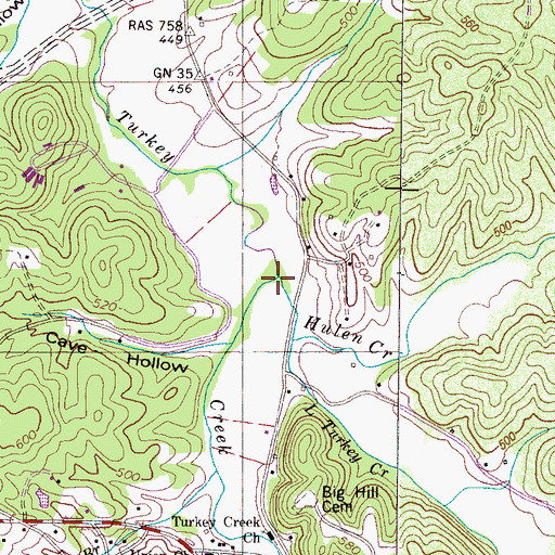 Topographic Map of Little Turkey Creek, TN