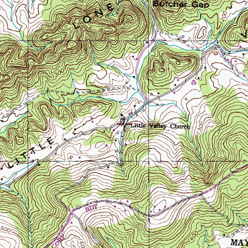 Topographic Map of Little Valley Church, TN
