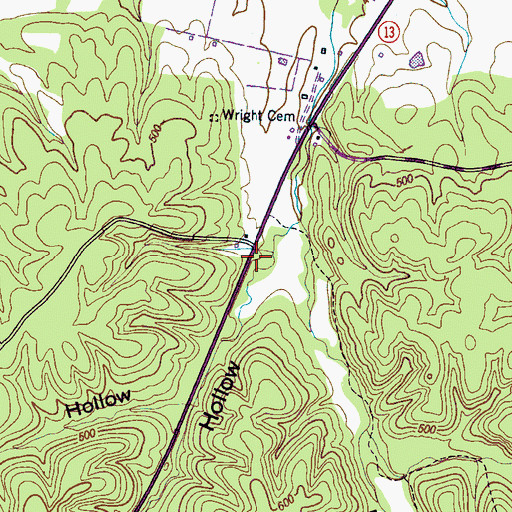 Topographic Map of Little Watered Hollow, TN