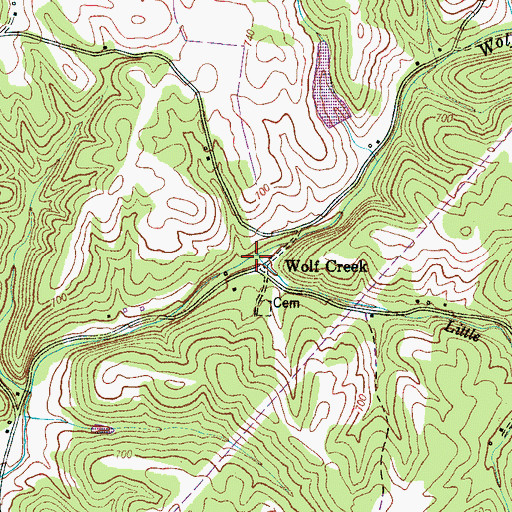 Topographic Map of Little Wolf Creek, TN