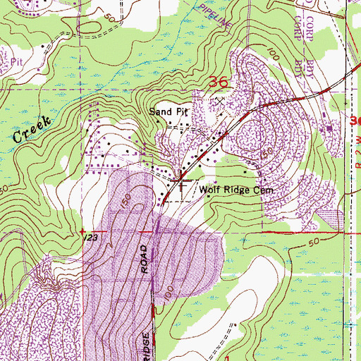 Topographic Map of Wolf Ridge Cemetery, AL