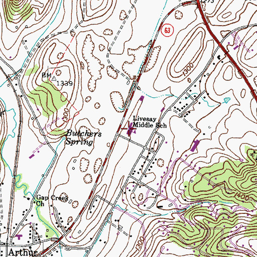 Topographic Map of Livesay Middle School, TN