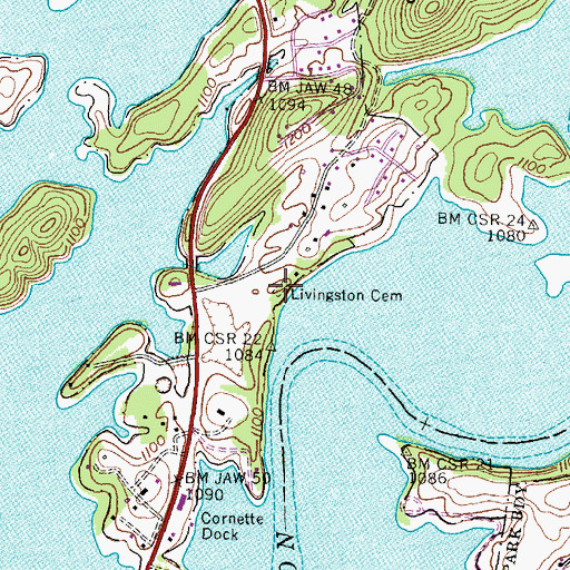 Topographic Map of Livingston Cemetery, TN