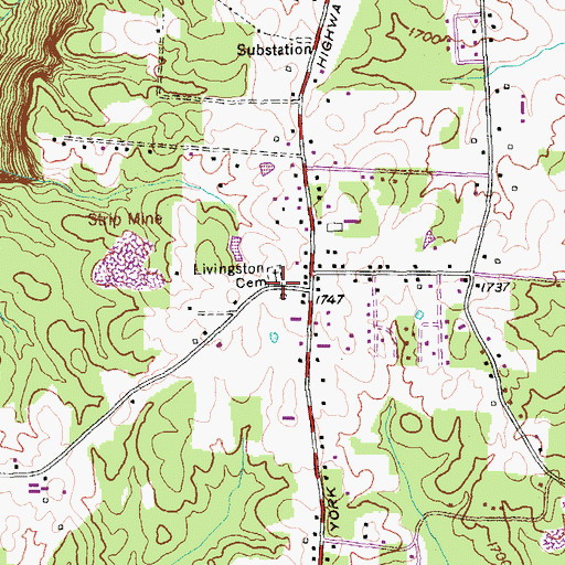 Topographic Map of Livingston Cemetery, TN
