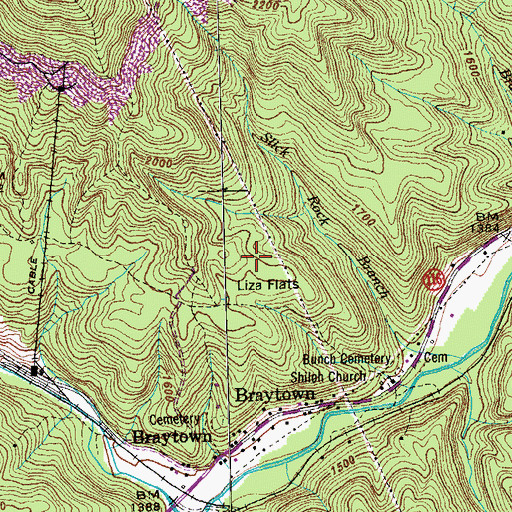 Topographic Map of Liza Flats, TN