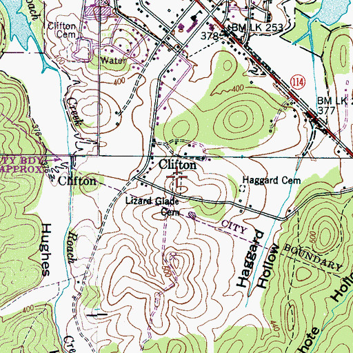 Topographic Map of Lizard Glade Cemetery, TN
