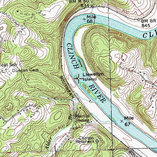 Topographic Map of Llewellyn Island, TN