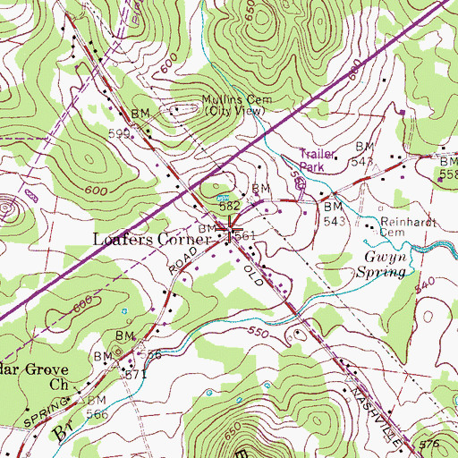 Topographic Map of Loafers Corner, TN