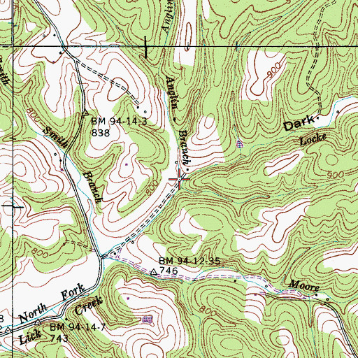 Topographic Map of Locke Branch, TN