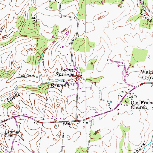 Topographic Map of Locke Springs, TN