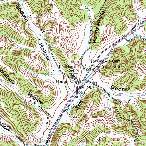 Topographic Map of Lockhart Cemetery, TN