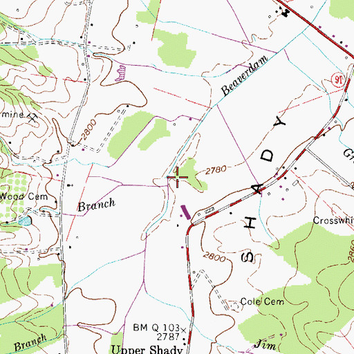 Topographic Map of Locust Knob Branch, TN