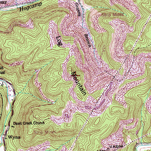 Topographic Map of Log Mountain, TN