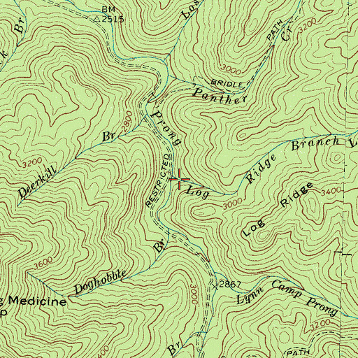 Topographic Map of Log Ridge Branch, TN