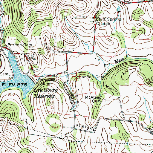 Topographic Map of London Cemetery, TN