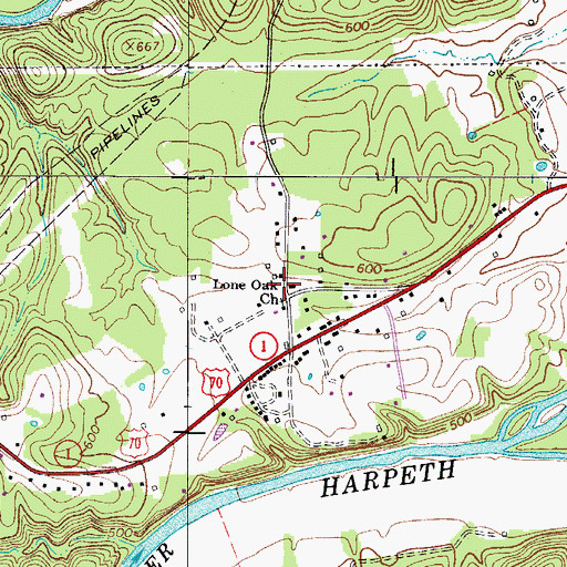 Topographic Map of Lone Oak Church, TN